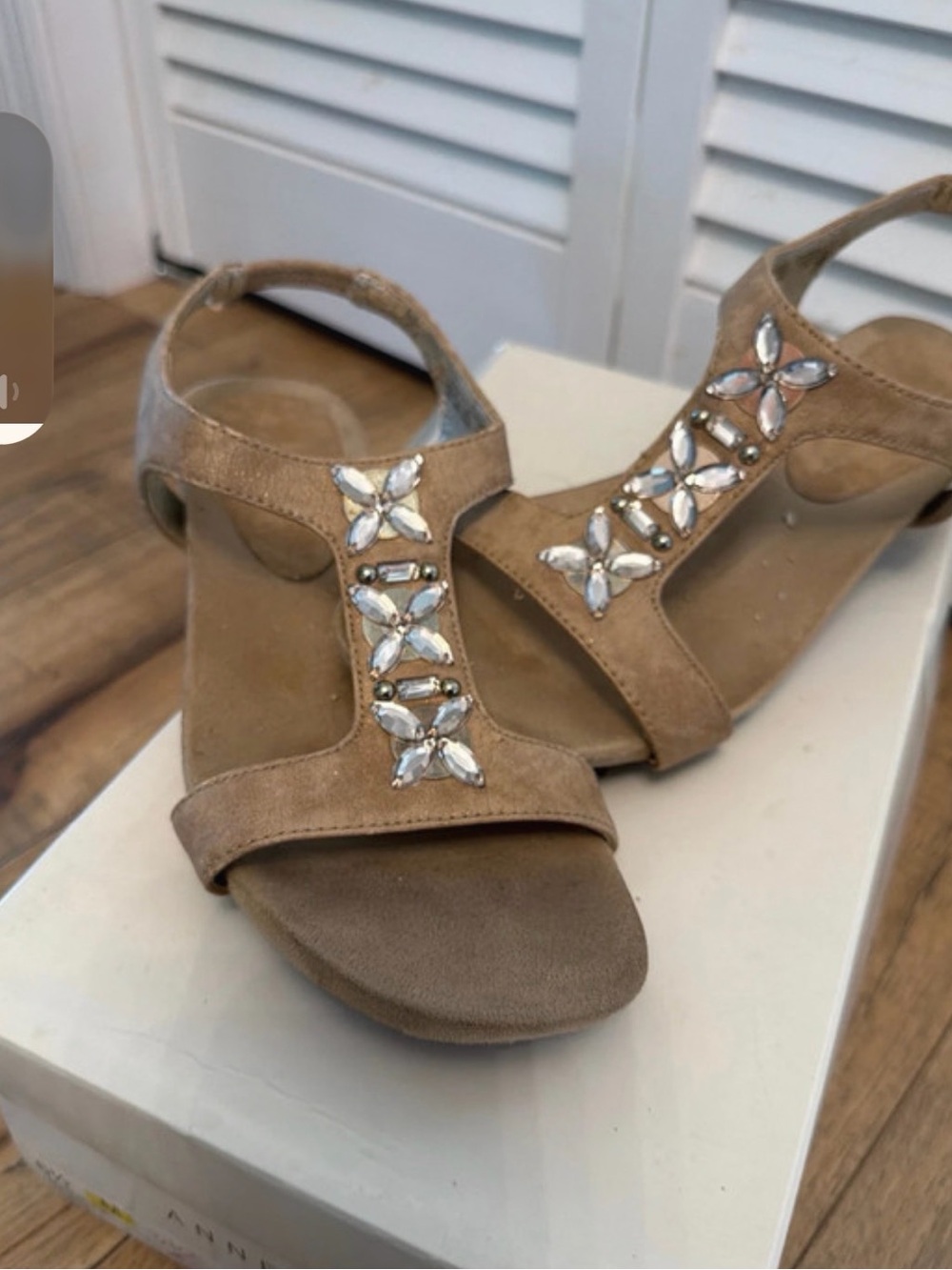 Anne Klein Aktandu Jeweled T-Strap Wedge Sandals Tan Size 6.5
